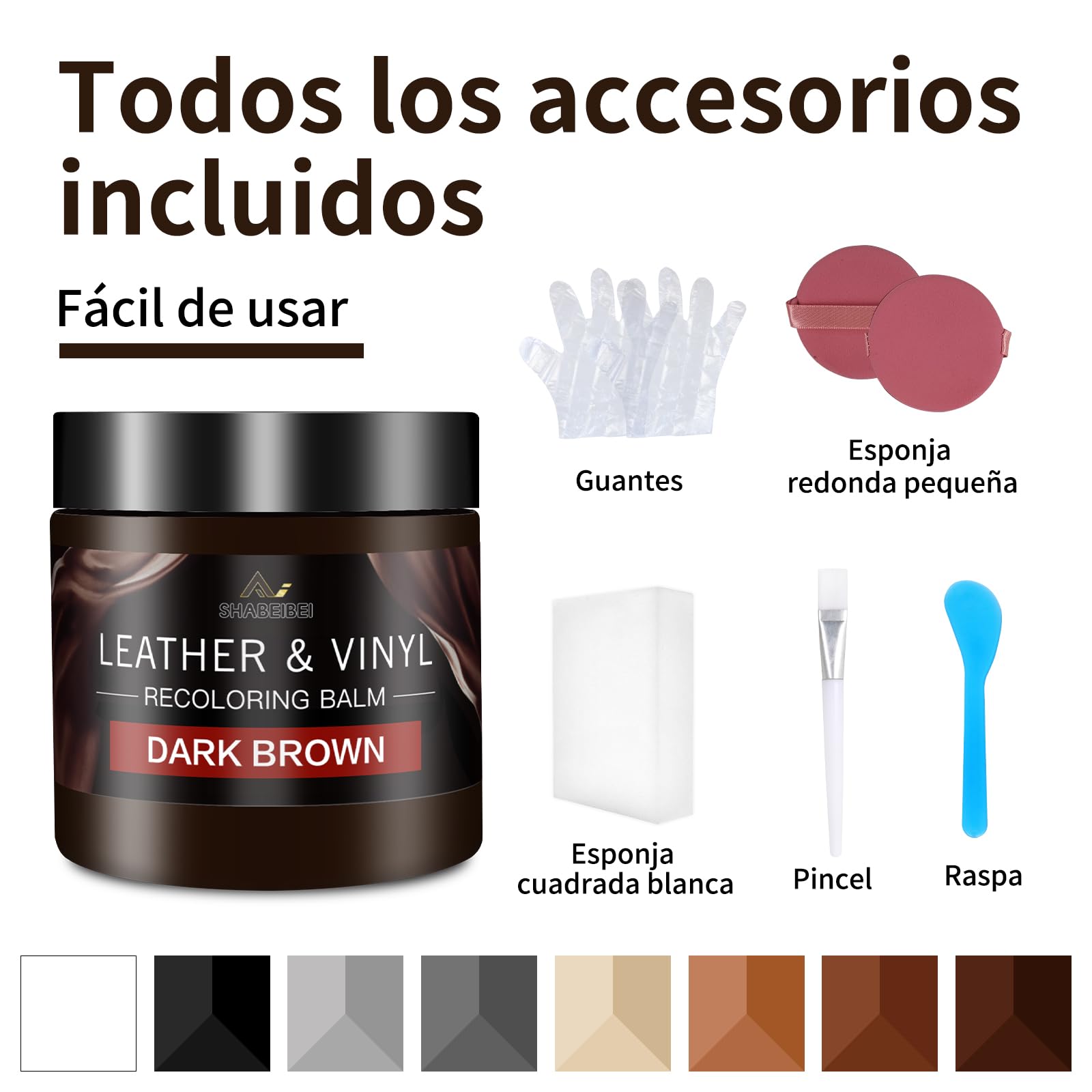 Kit Reparación Cuero Marrón Oscuro, 200ml – Cuidado para Sofás, Asientos de Coche y Bolsos – Reparación de Arañazos y Tinte para Cuero Sintético y Natural