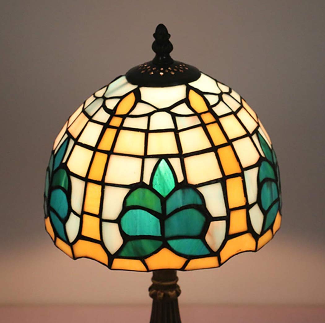 8-calowe lampy stołowe w stylu Retro Art Stained Glass'ego witrażowe lampy niebiesko-białe, ręcznie robione lampki nocne, lampy dzienne