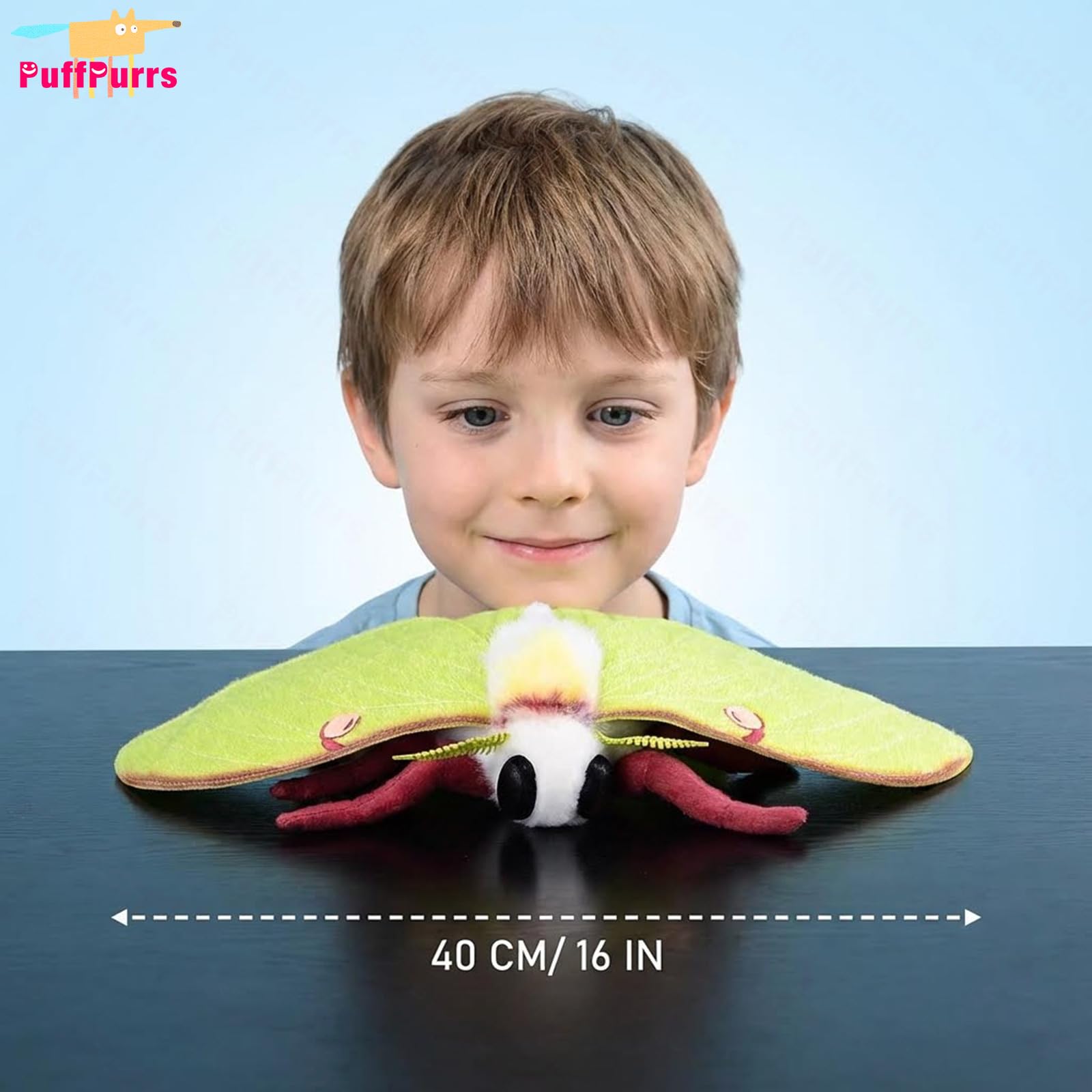 PuffPurrs Luna Moth Plush - Lifelike 16in Soft Wing Moth Toy, Realistic Green Insect Plush Gift for Nature Lovers - Image 4