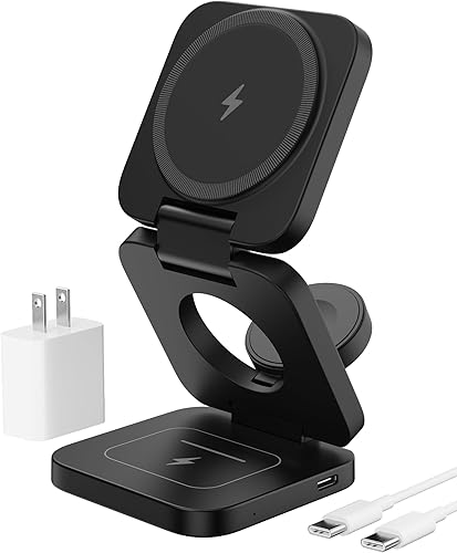 Estación de carga plegable 3 en 1 para Apple, cargador inalámbrico magnético rápido KU XIU compatible con iPhone 15 14 13 12 ProMaxPlus, 5W para