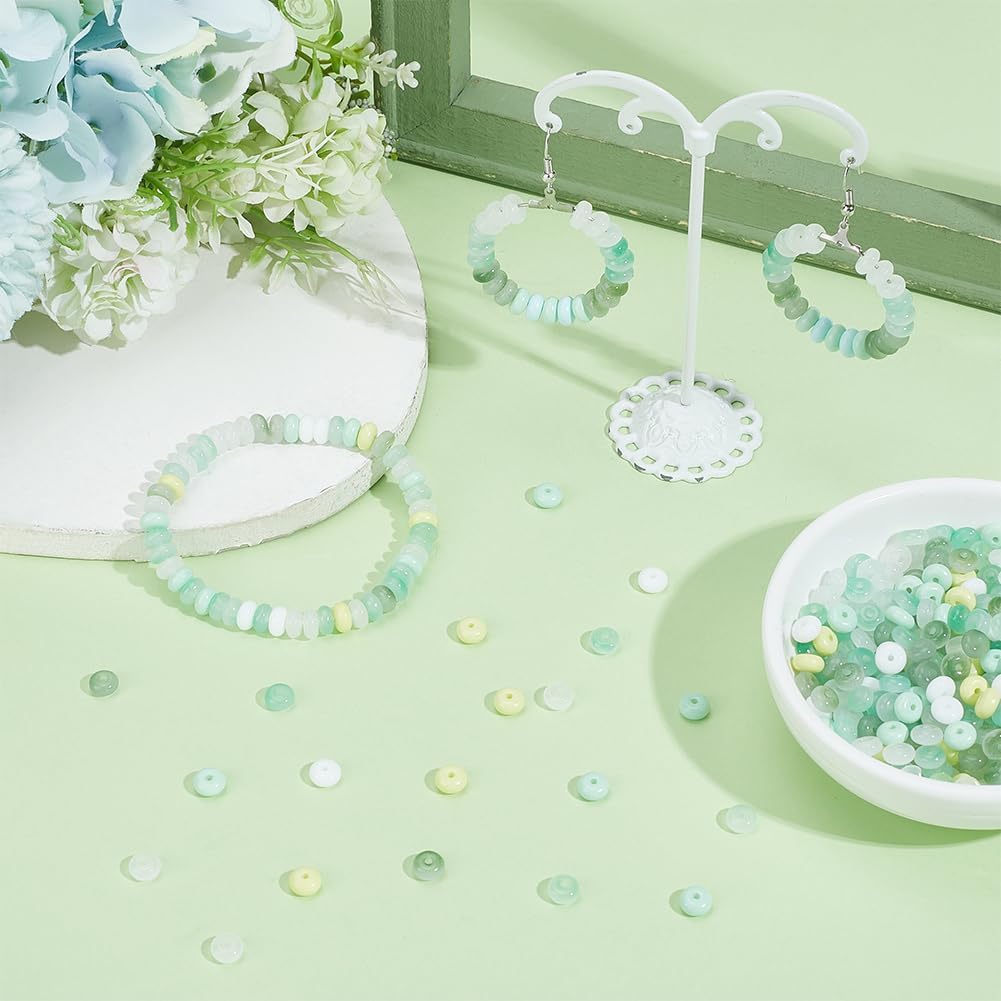 1 Box 600PCS Glass Rondelle Beads with Hole Green Abacus Imitation Jade Flat Round Disk Gemstone Disc Stone Loose Spacer Bead Bulk for Jewelry Making Bracelets Necklace DIY Crafts Supply - Image 4
