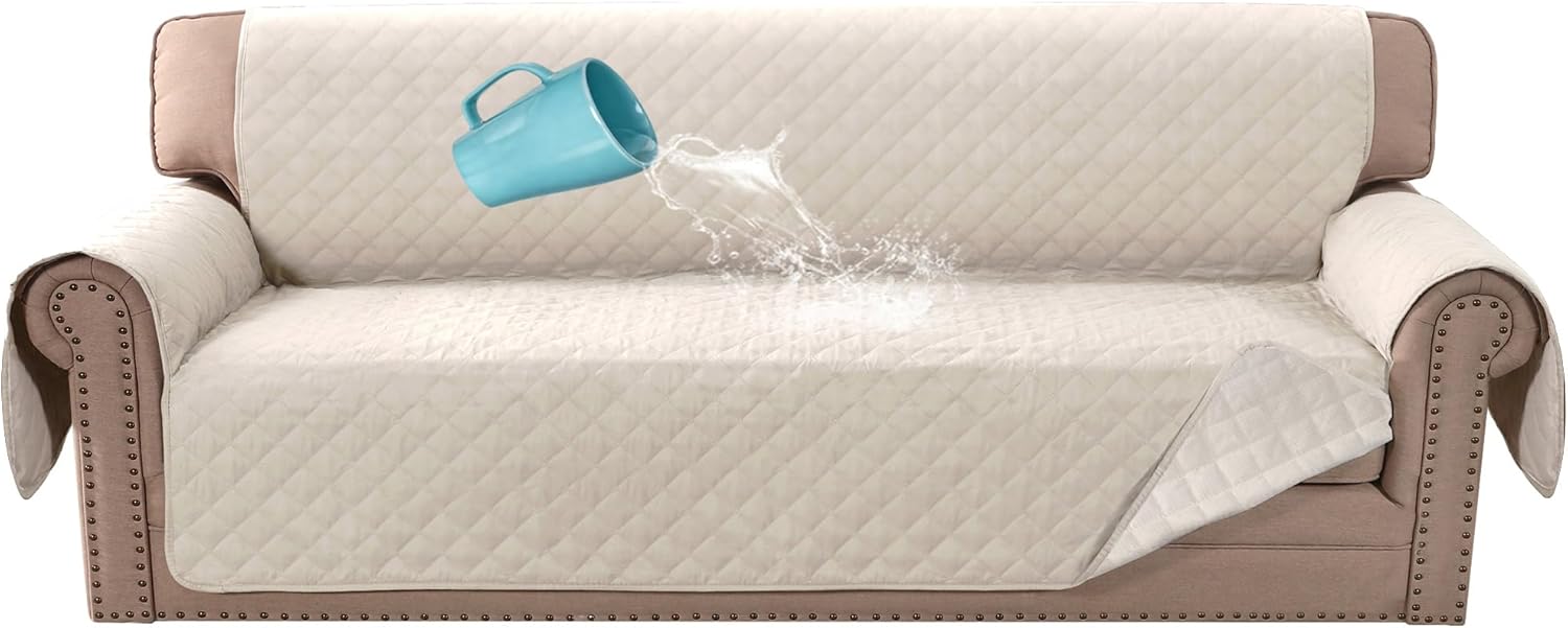 H.VERSAILTEX Sofa Cover, 100% Waterproof Slipcover Furniture Protector, Washable Couch Cover with Non-Skid Backing and Elastic Straps for Kids, Dogs, Pets(Sofa, French Oak)