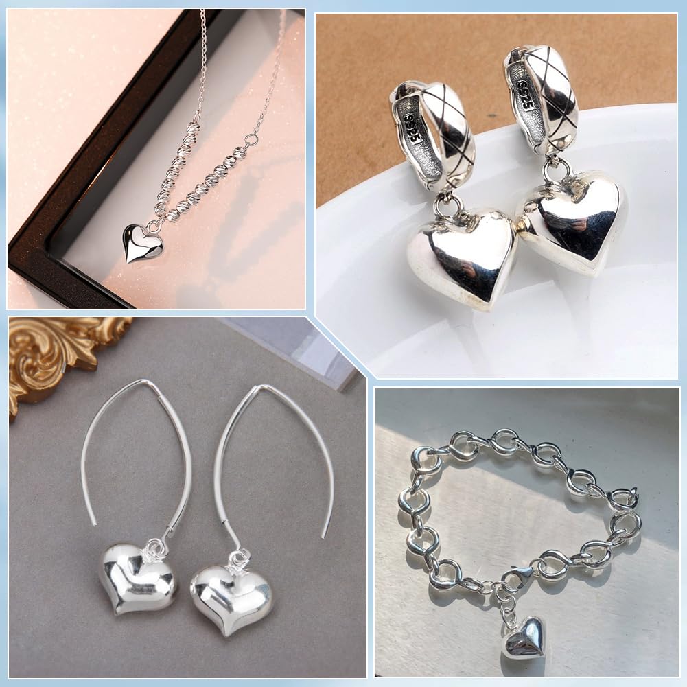 Beebeecart 1 Scatola di Piccoli Ciondoli A Forma di Cuore 925 ciondoli A Forma di Cuore 3D in Argento Sterling con Anelli di Congiunzione Ciondoli Pendenti A Forma di Cuoricini per La Creazione di