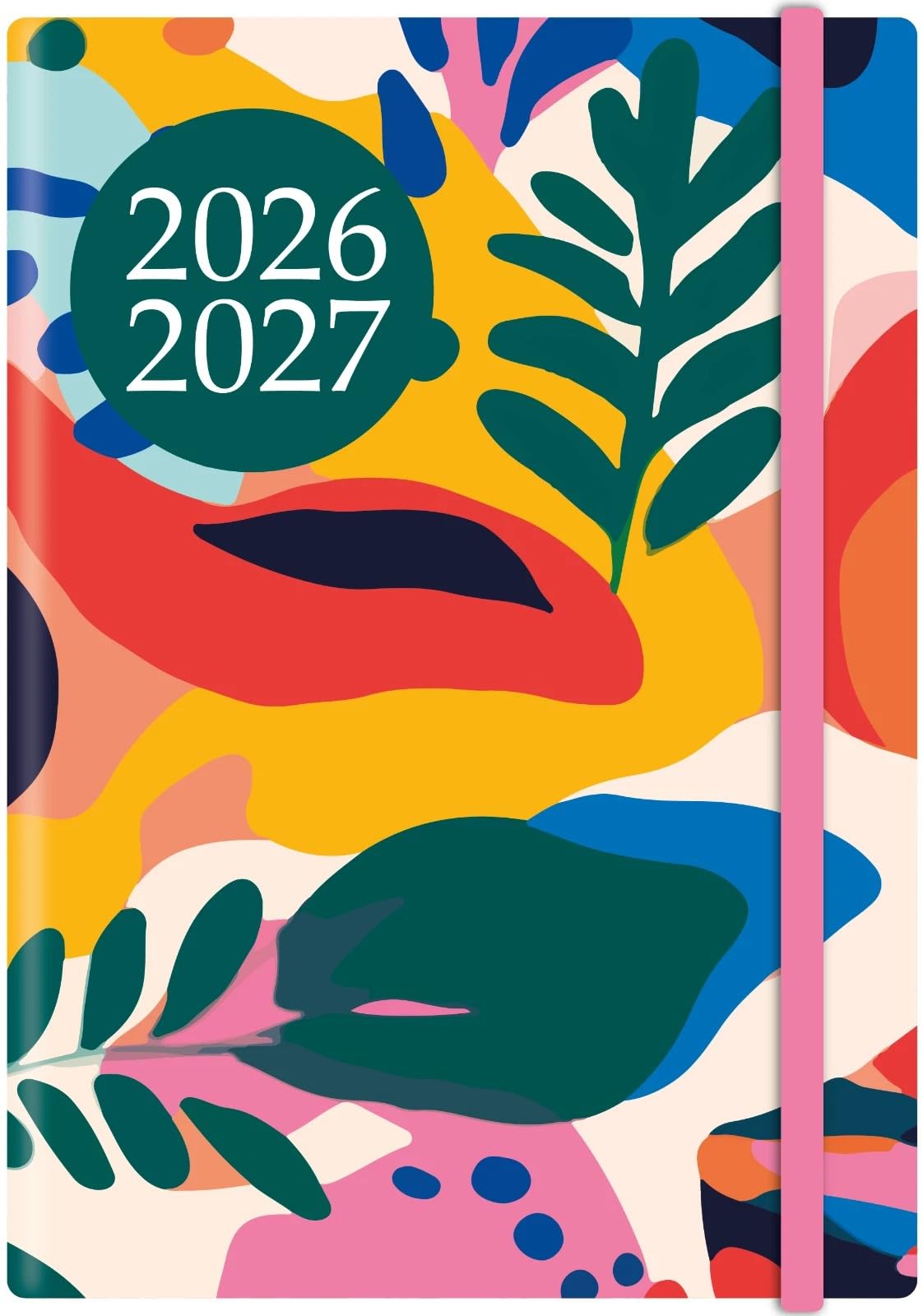 2026-2027 A5 Academic Diary, Floral Pattern Softcover Mid-Year Planner with Elastic Closure (Abstract Leaves)