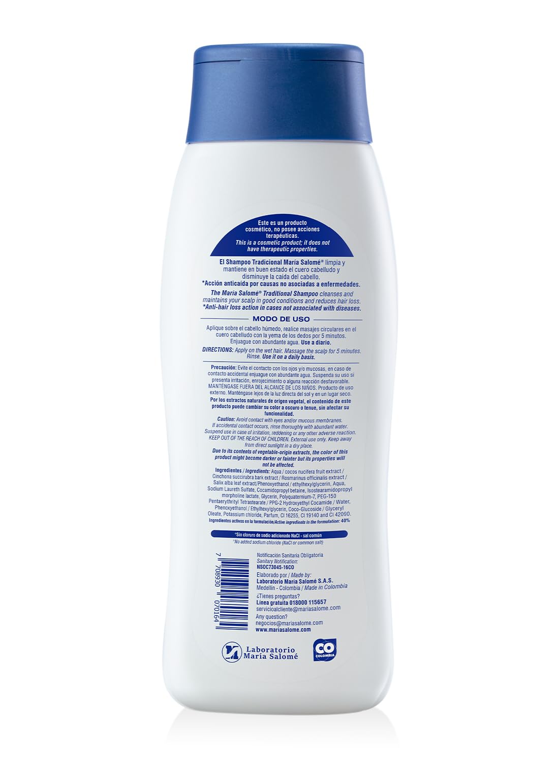 Maria Salomé Champú 400 ml - Anticaída Y estimula EL crecimiento. Sin SAL, Sin, Parabenos
