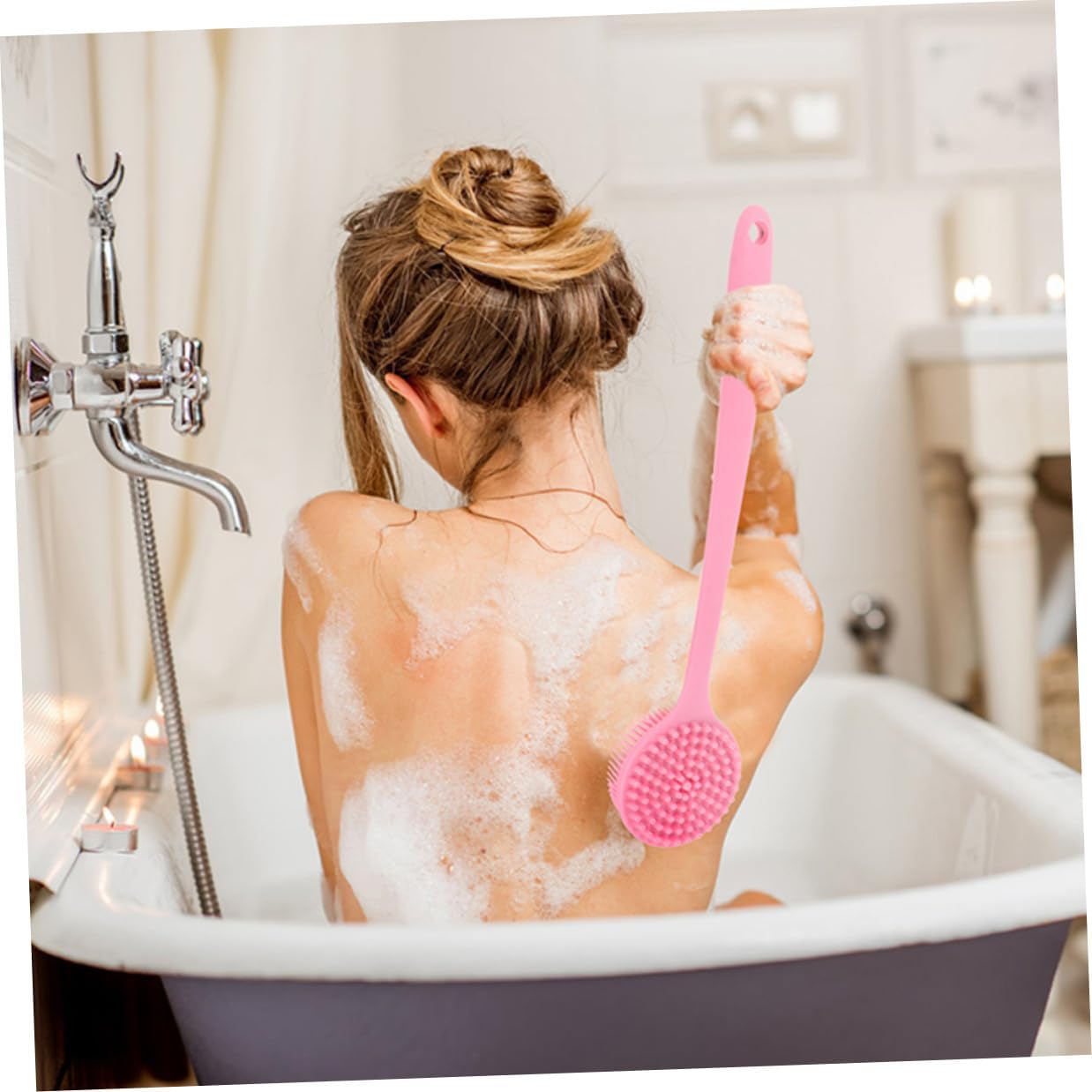 2pcs Long Handle Body Scrubber Bath Brush Back Scrubber Shower Brush Soft Silicone for Men and Women Spa Shower Bathing Care
