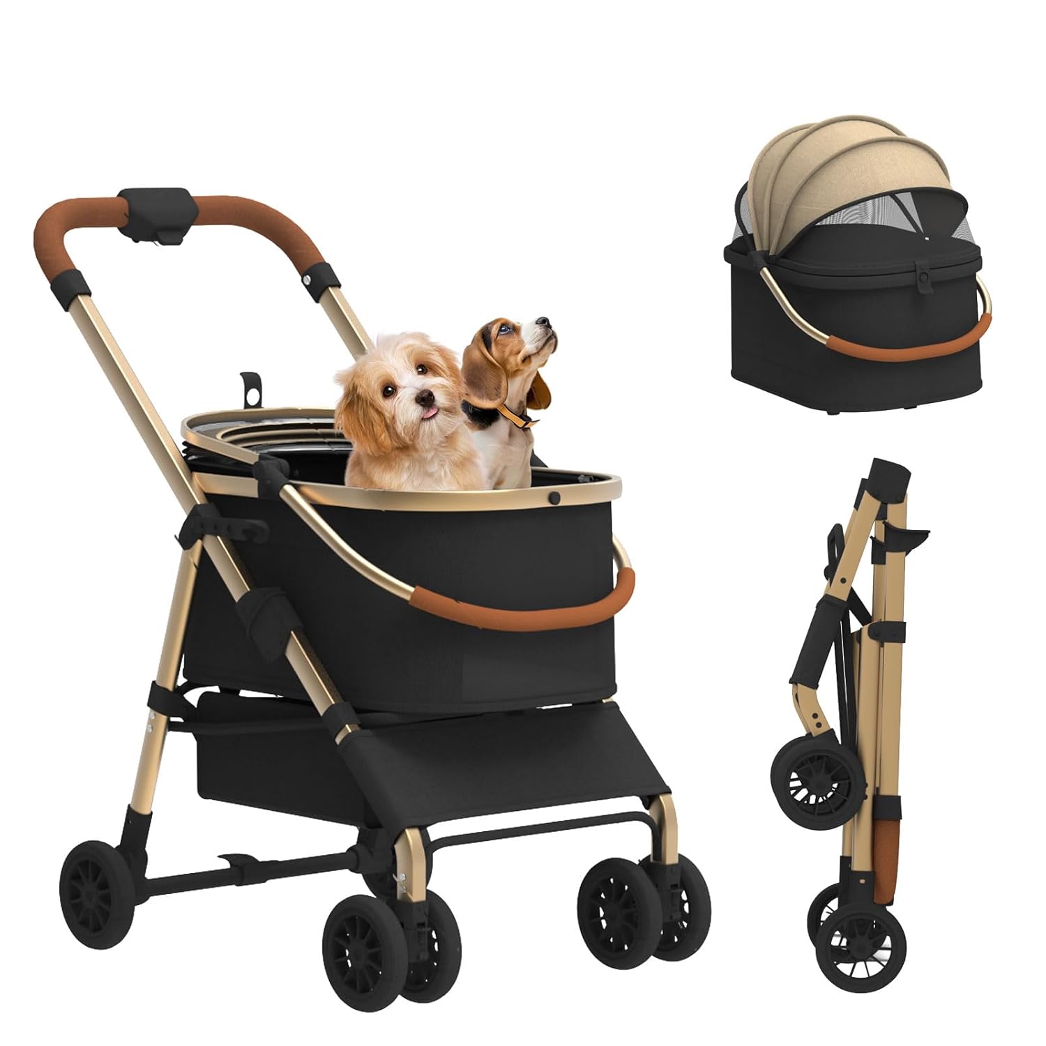 Dog Stroller for Medium Dogs 30 lbs, Pet Stroller for Small Dogs, Cat Stroller, Dog Carrier for Medium Dogs, Detachble Foldable Pet Bag, Storage Basket