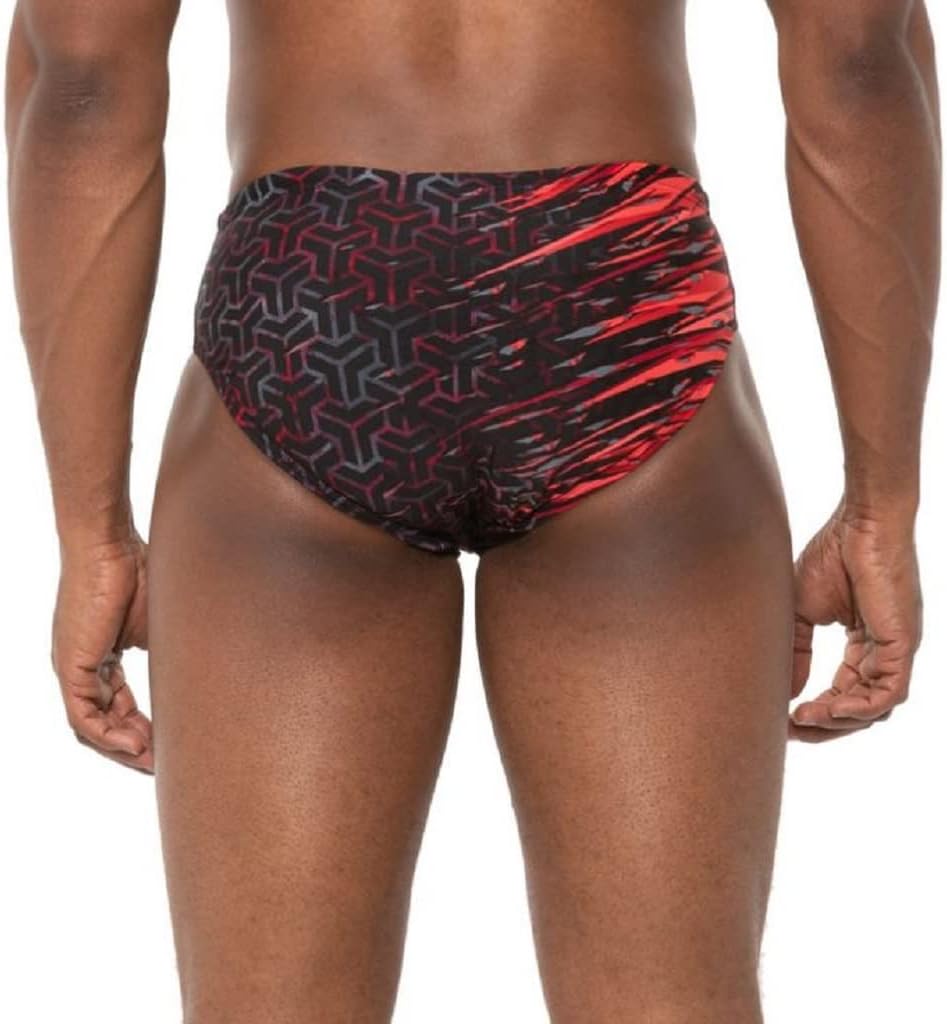 TYR Synergy All-Over Racer Swim Briefs (as1, Numeric, Numeric_32, Regular, Regular, Red)