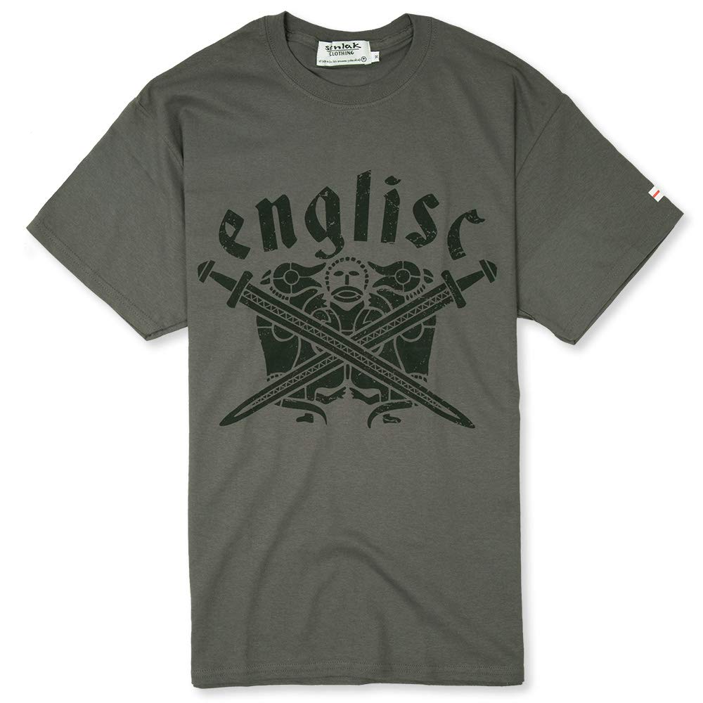 Tiw Englisc T-Shirt with England Flag Sleeve Print up to 4XL (L, Charcoal)