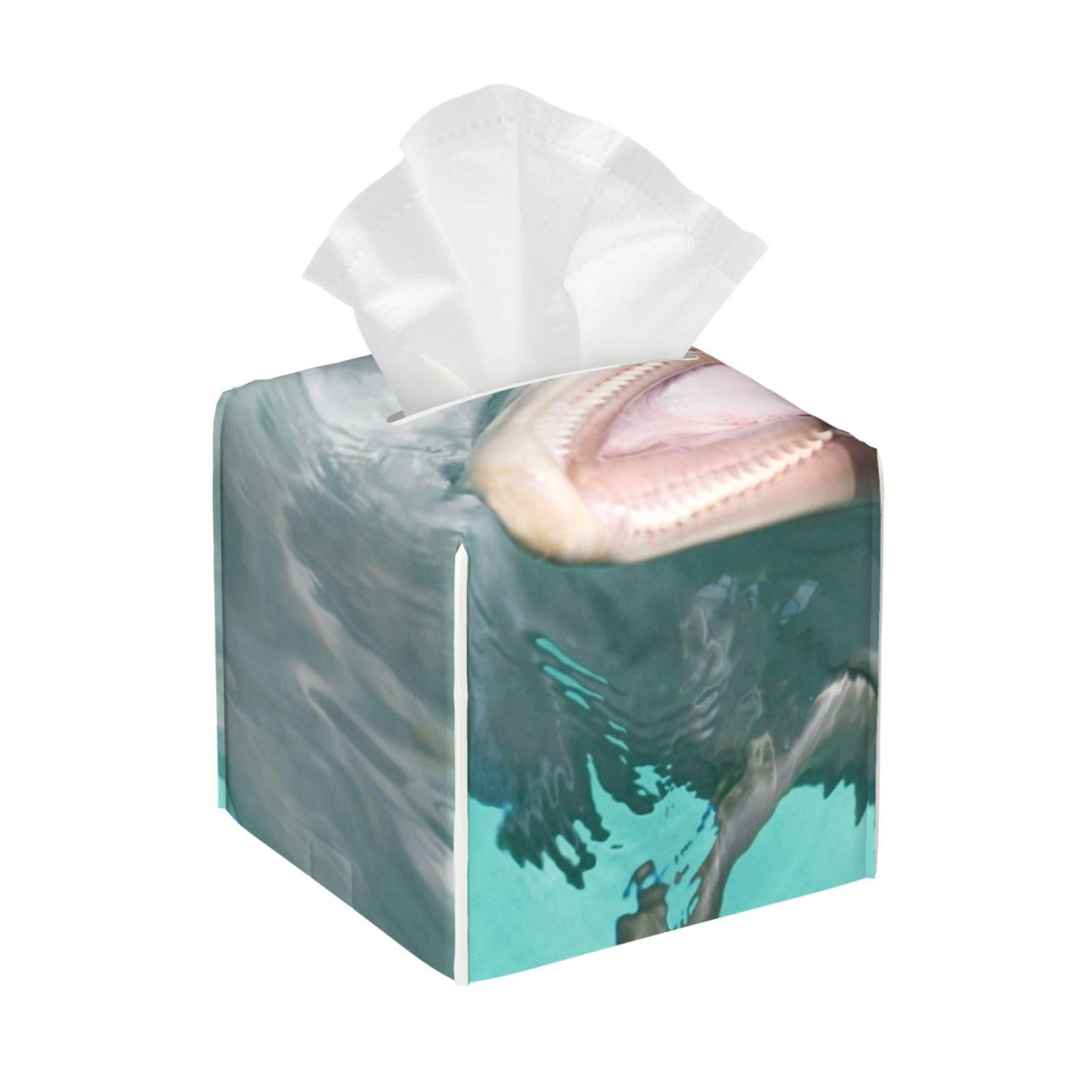 Bottle Nose Dolphin Smiling to The Camera PVC Cube Tissue Pack for Home Office Bathroom Use