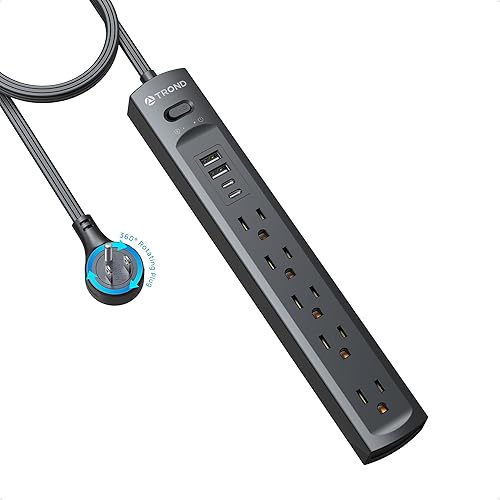 Miniatura 8 de TROND Regleta de alimentación de enchufe giratorio de 360, regleta de alimentación de enchufe plano con 2 USB C y 2 USB A, protector de