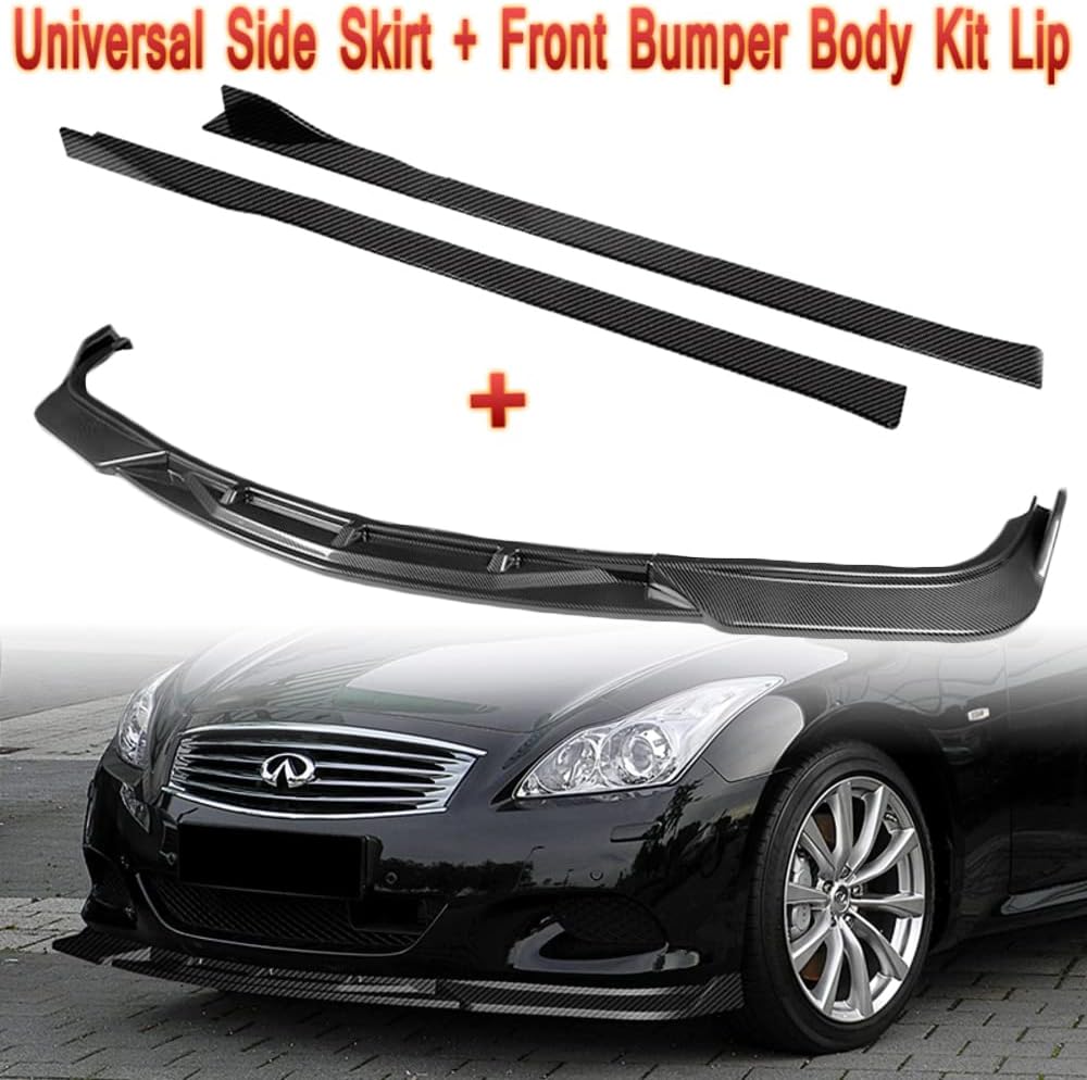 Q1-TECH, 9-Piece Front Bumper Lip & Side Skirt Extensions Diffuser Compatible with 2008-2013 Infiniti G37 Coupe/2DR Only, Front Bumper Lip Spoiler Air Chin Body Splitter ABS (Painted Carbon)