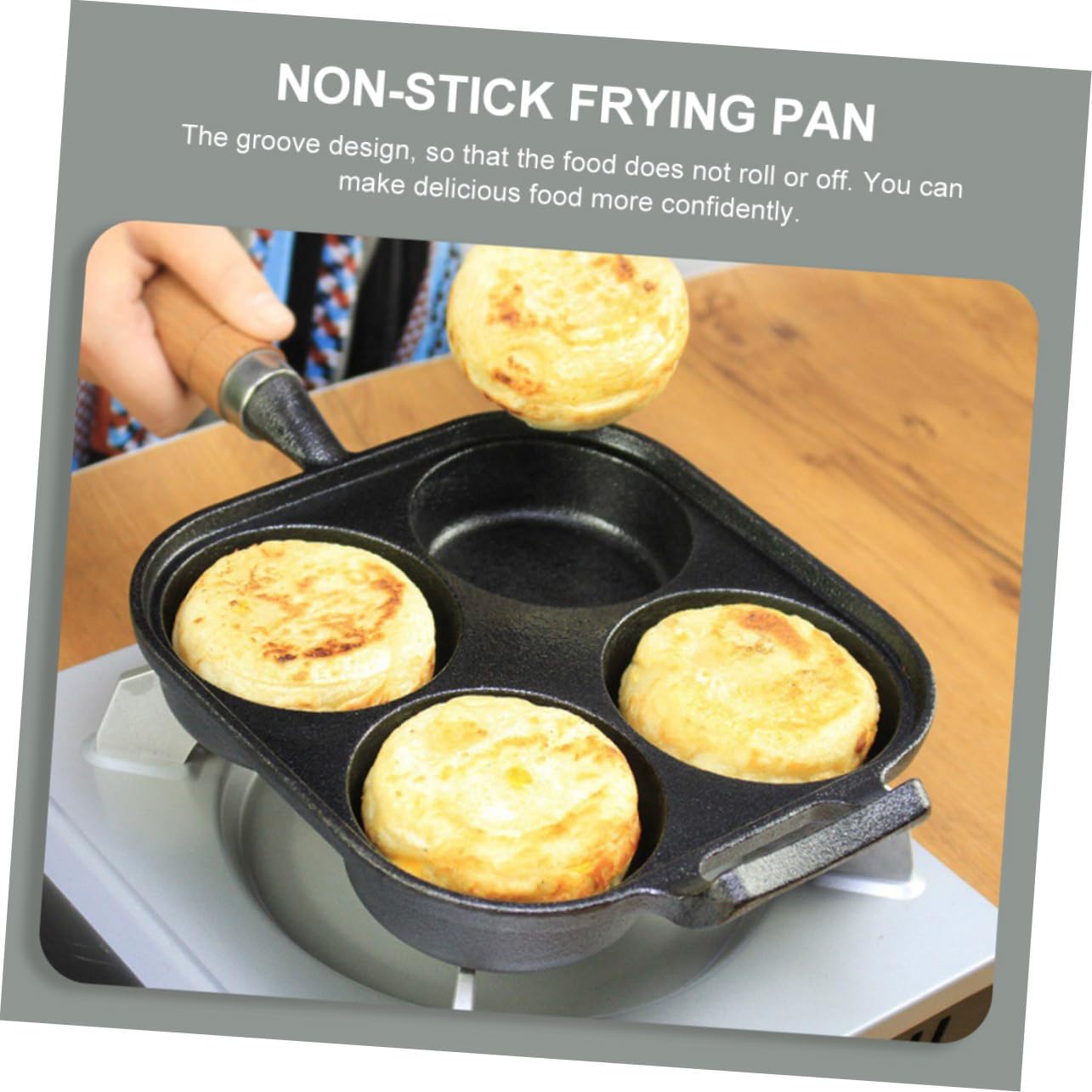 PRETYZOOM Non-stick Four Egg Frying Pan Home Egg Cooker with Heat-resistant Handle Versatile Breakfast Skillet for Fried