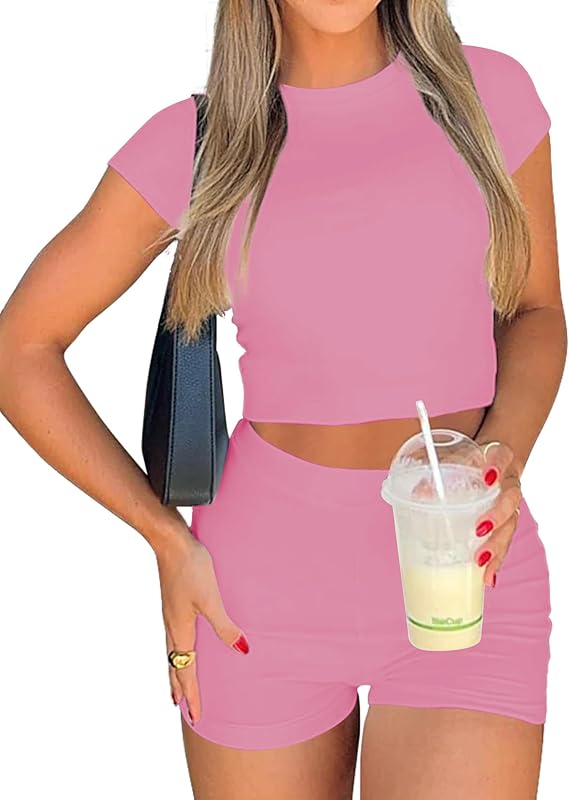 Casly Lamiit Women Two Piece Outfits Going Out High Waisted Crop Top