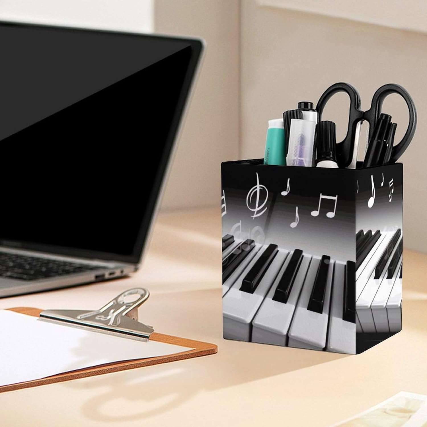 Square Pen Holder Piano Music Symbol Desk Organizer Pencil Cup image 5