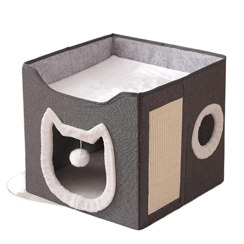 二段ネコベッド 冬季保温 半密閉型 洗濯可能 折りたたみ 収納 安心?藏 遊び グレー系 (ダークグレー)