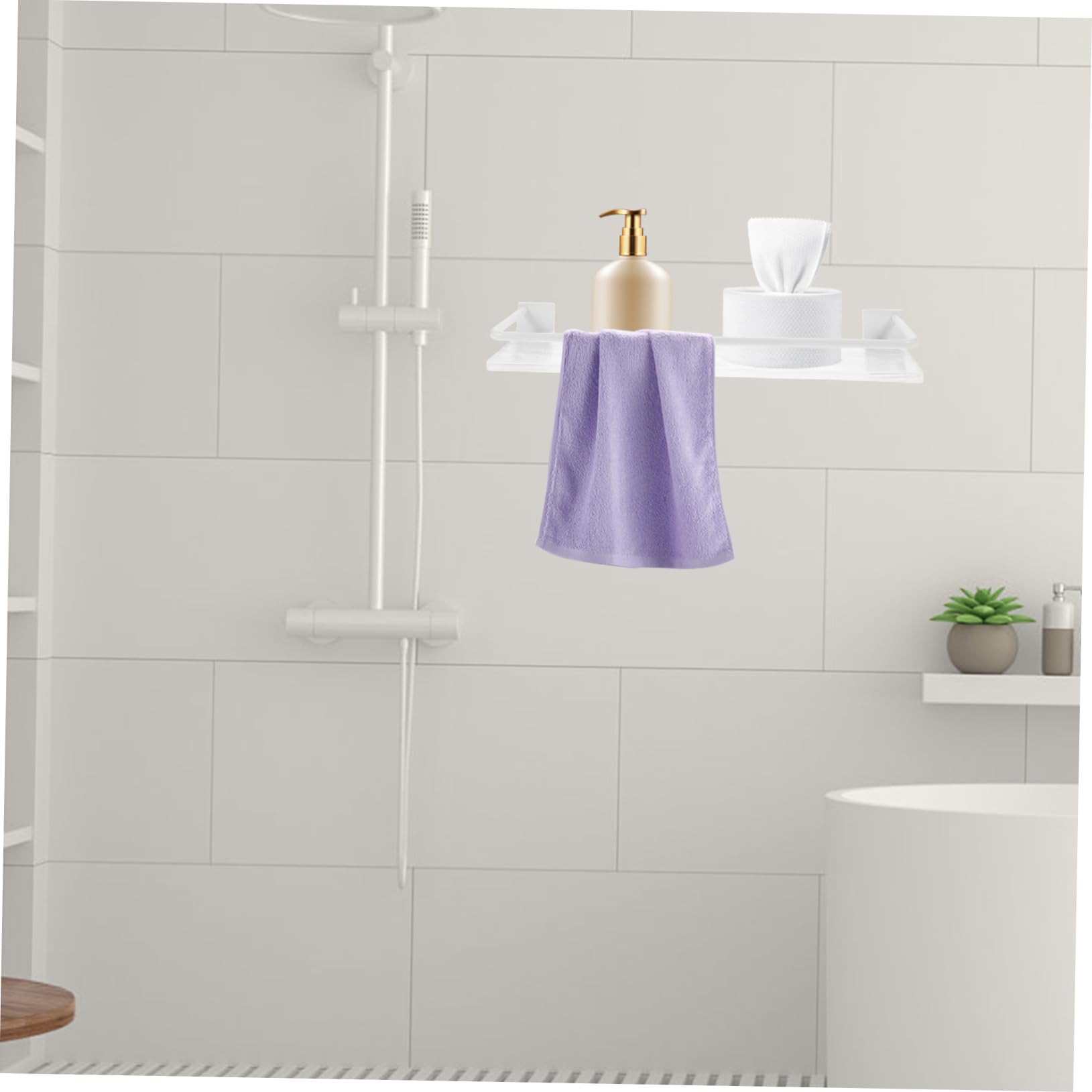 Mensola Doccia senza Foratura in Alluminio e Acrilico Bianco 1 Pz | Organizer da Parete, Struttura Robusta, Ordine per Flaconi Shampoo e Accessori