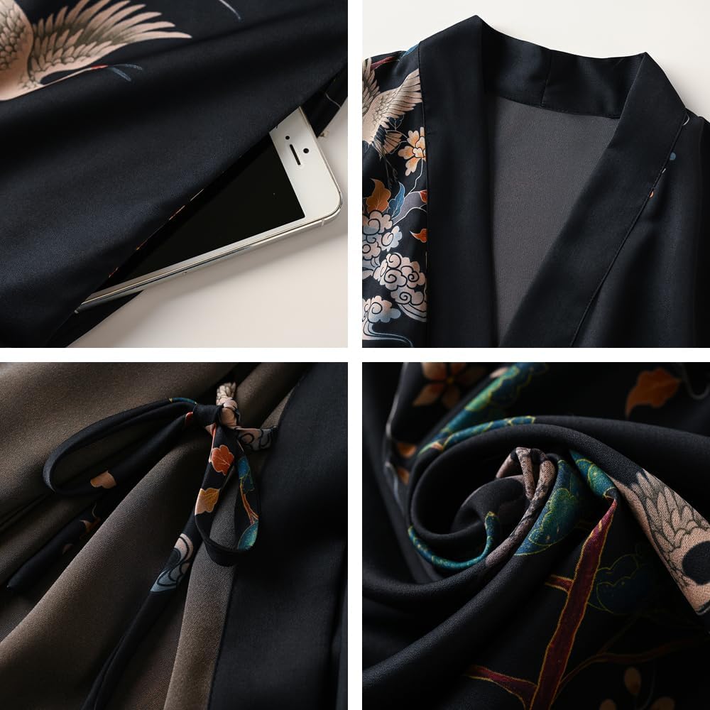 Ledamon Women's Kimono Robe Long for Women - Pocket Floral Bathrobe - Image 3