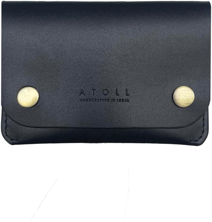 Petra Leather Card Holder Wallet for Man with Secure Snap Closure, Slim & Minimalist Design, Finished Edges, ATM Card Holder & Visiting Card Organizer