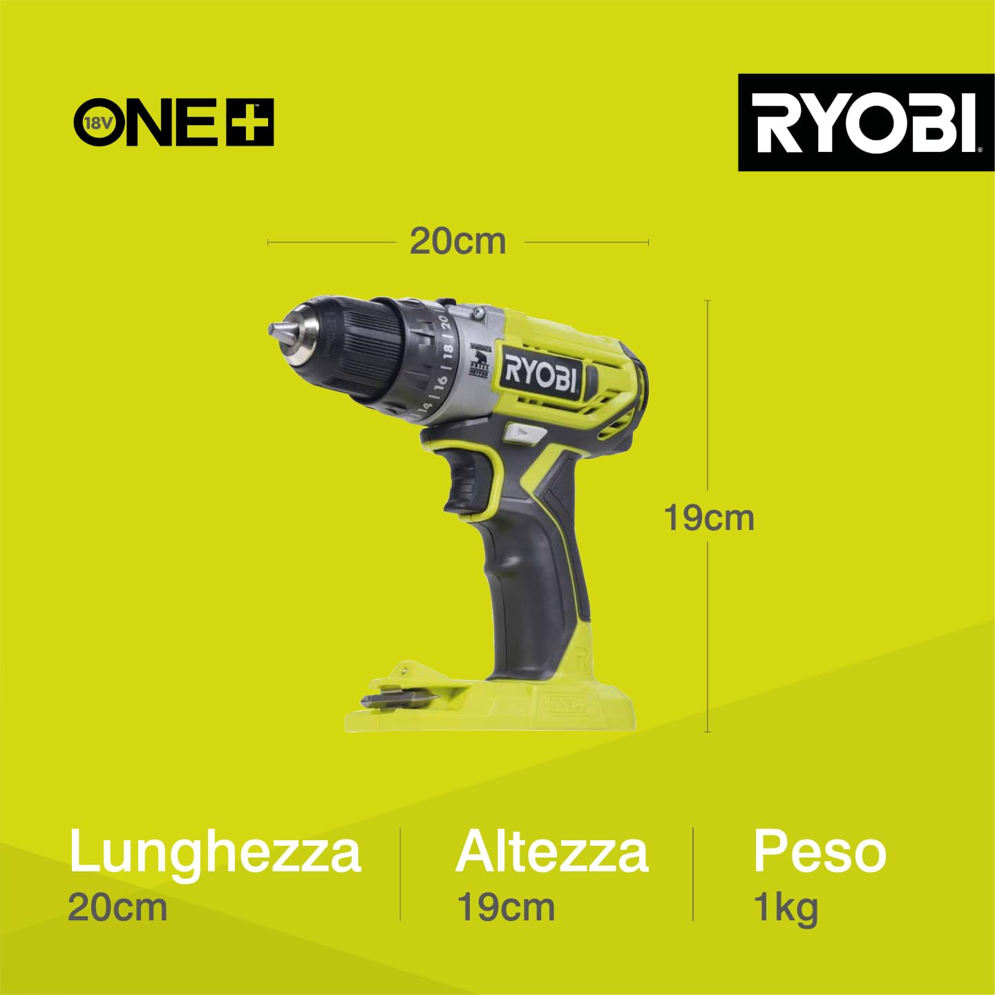 Ryobi R18PD2-242S Trapano Avvitatore a Percussione a Batteria 18V ONE+, Include una Batteria 2.0Ah e una 4.0Ah, 2 Velocità, 24 Regolazioni di Frizione, Luce LED