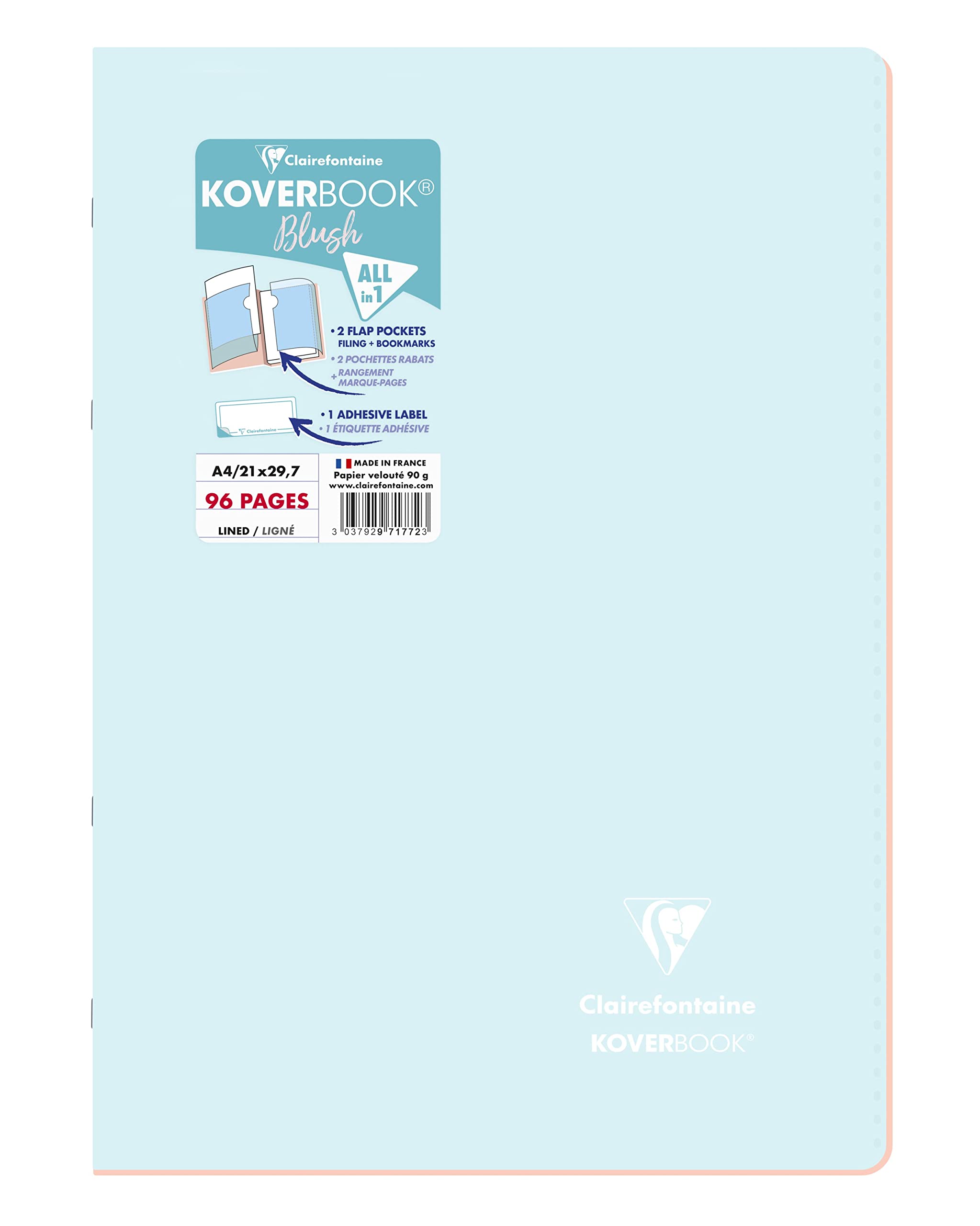 Clairefontaine 971772C, One Stapled Notebook Koverbook Blush Frosted Blue, Size: A4 21x29,7 cm, 96 Lined Pages