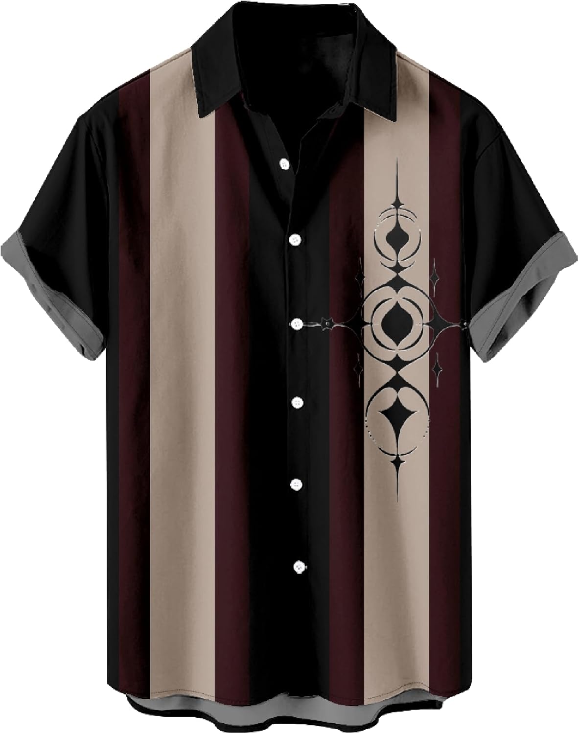 Men's Vintage Print Bowling Short Sleeve Button Down Casual Summer Cuban Beach Shirts Regular Fit Retro Hawaiian Blouse