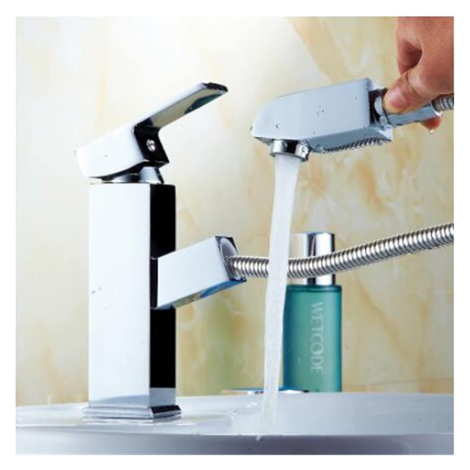 Robinet de salle de bain extractible en laiton haut de gamme chrome et finition rouge