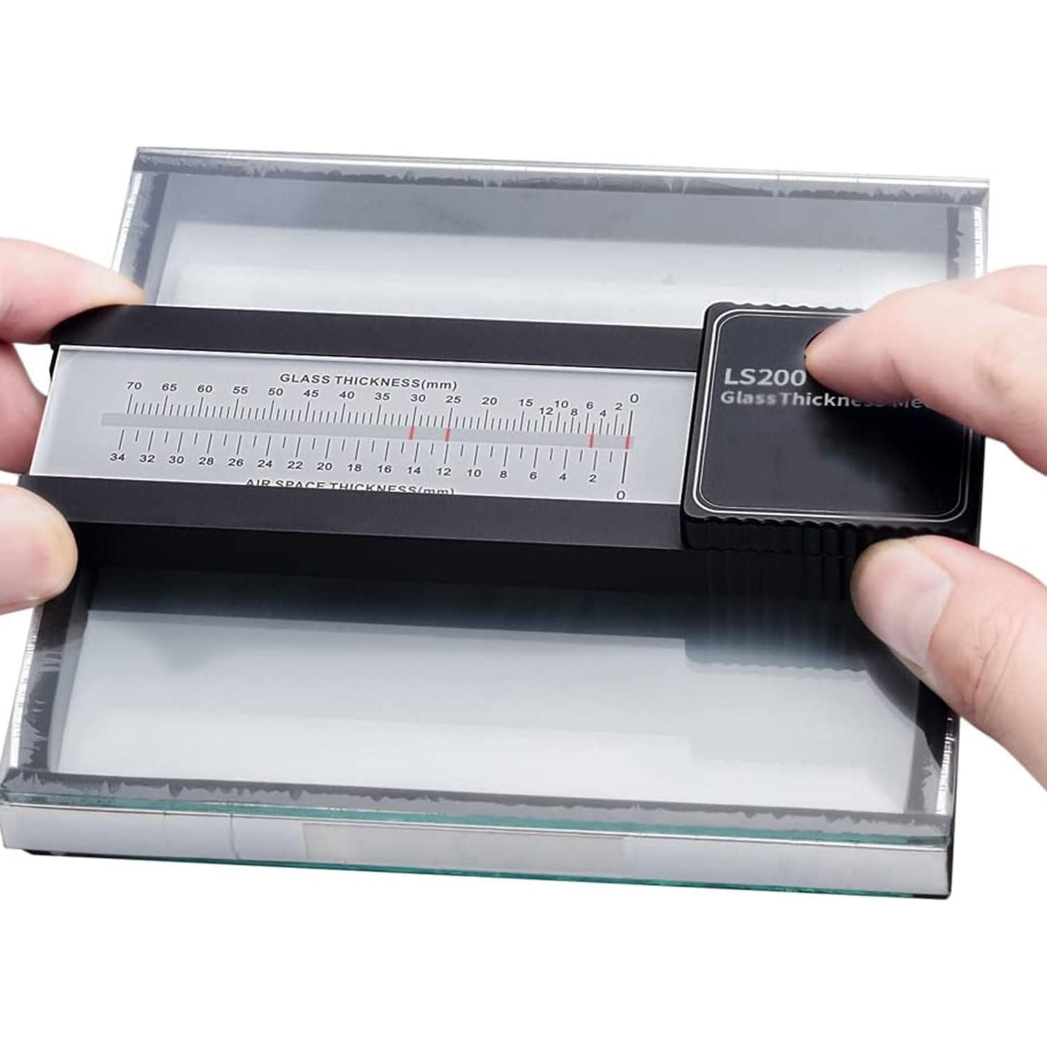 Misuratore di spessore del vetro digitale, strumento di misurazione dello spessore a doppio strato, vetro da 70 mm, intercapedine d'aria da 34 mm, precisione ± 0,5 mm per ispezione finestre