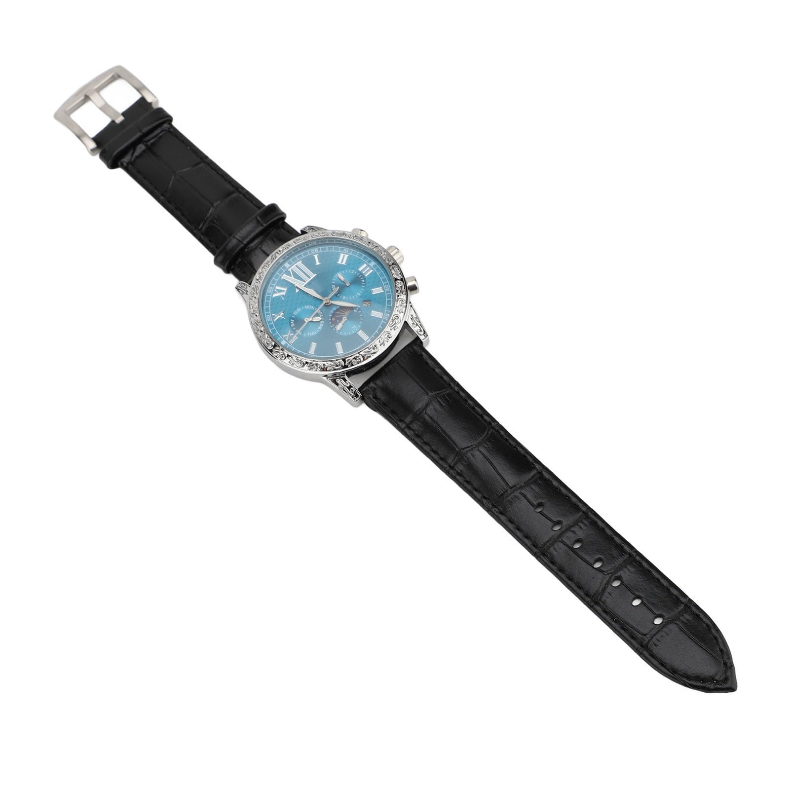 Reloj Mecánico Automático Diseño de Fase de Luna Luminosa para Uso Diario 30m Impermeable Hombres Cuero Lujo 1 Unidad