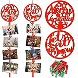 Queekay 2 Pieces Christmas Card Holders Xmas Hanging Photo Display Let It Snow Picture Holders Merry Christmas Wooden Photo Holder with 20 Pieces Red Green Clips for Home Wall Door Window Decoration