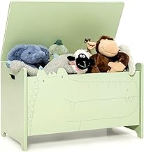 GYMAX Scatola per Giocattoli con Coperchio, Organizer per Giocattoli a Forma di Coccodrillo con Pratiche Maniglie, Cassapanca Contenitorei per Bambini, verde, 60 x 33 x 37,5 cm (Verde)
