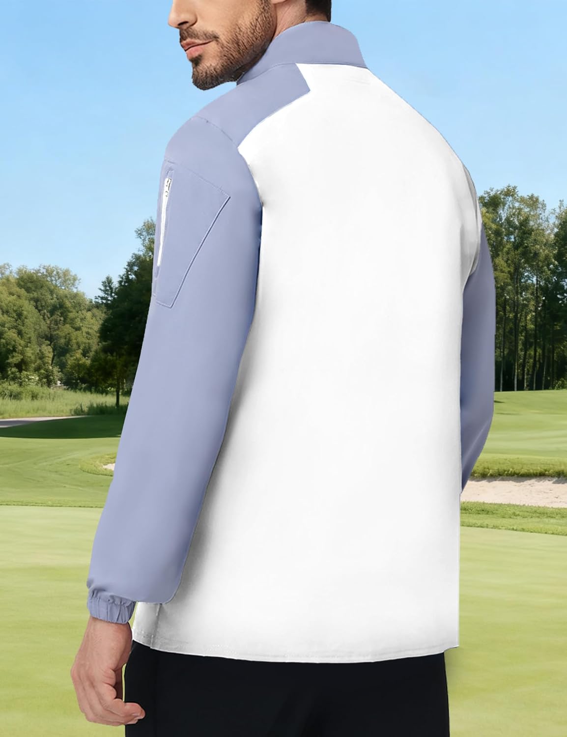 Wind and Water Resistant Cage Jacket Long Sleeve Golf Jacket Quarter Zip Pullover with Sleeve Pocket for Workout - Image 2