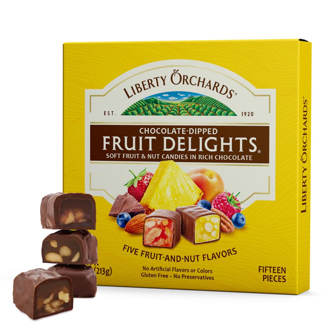 Chocolate Dipped Fruit Delights - Gourmet Chewy Gift Box Candies, Pineapple Apricot & Walnut Sweet, Chocolate Turkish Delight Candy 7.5 Oz