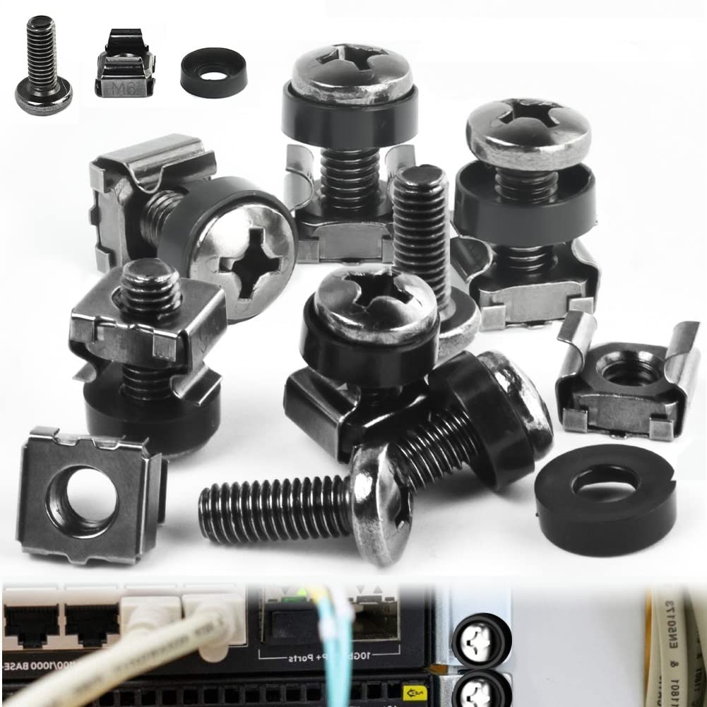 M6 Cage Nuts, CAEEKER 50 Pack Server Rack Screws, Rack Mount Cage Nuts