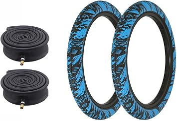 Bicycle 20" x 2.35" Black Blue Camo Mix 2 Tires W/Heavy-Duty Thorn Resistant Tubes AL-4602 Semi-Slick BMX Style Tread| Two Tire + Two Heavy-Duty Thorn-Resistants Tube