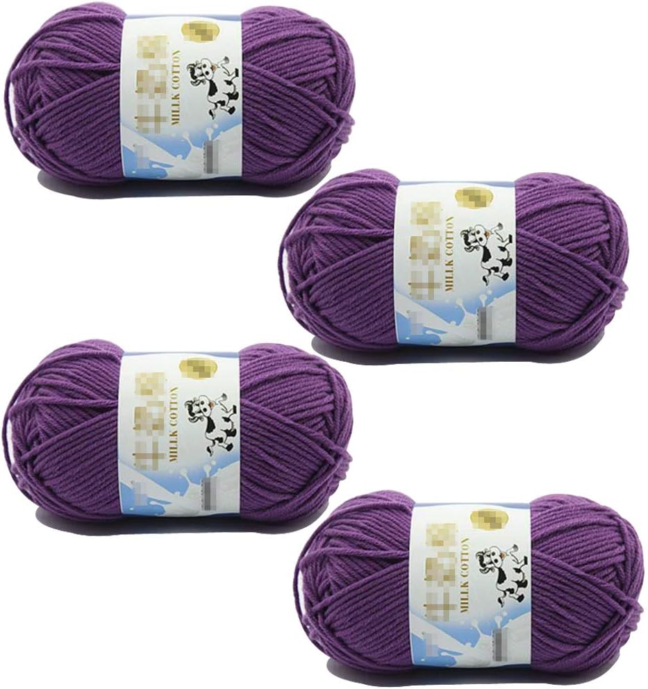 UPSTORE 4 Rolls Comfy Blend Milk Yarn Plain Knitting Wool Soft Caddice Woolen Yarn Hand Spinning Fibre Wool Yarn Crochet Yarn Bulk Starter Kit for Colorful Craft DIY Handcrafts Materials