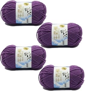 UPSTORE 4 Rolls Comfy Blend Milk Yarn Plain Knitting Wool Soft Caddice Woolen Yarn Hand Spinning Fibre Wool Yarn Crochet Yarn Bulk Starter Kit for Colorful Craft DIY Handcrafts Materials