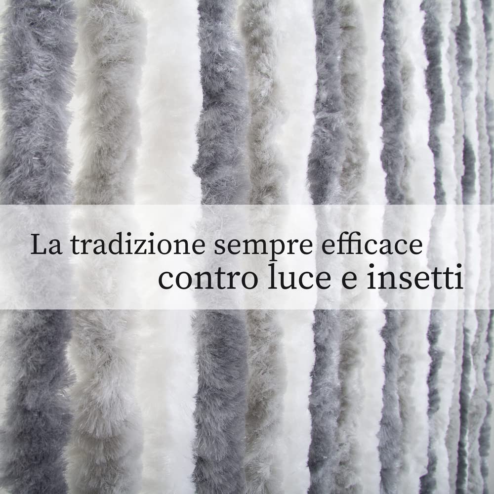 VERDELOOK | Tenda Ciniglia da Sole 100x220 cm, Bianco e Grigio, Fili: 24, Tenda per Porta Anti-Insetti e Anti Luce