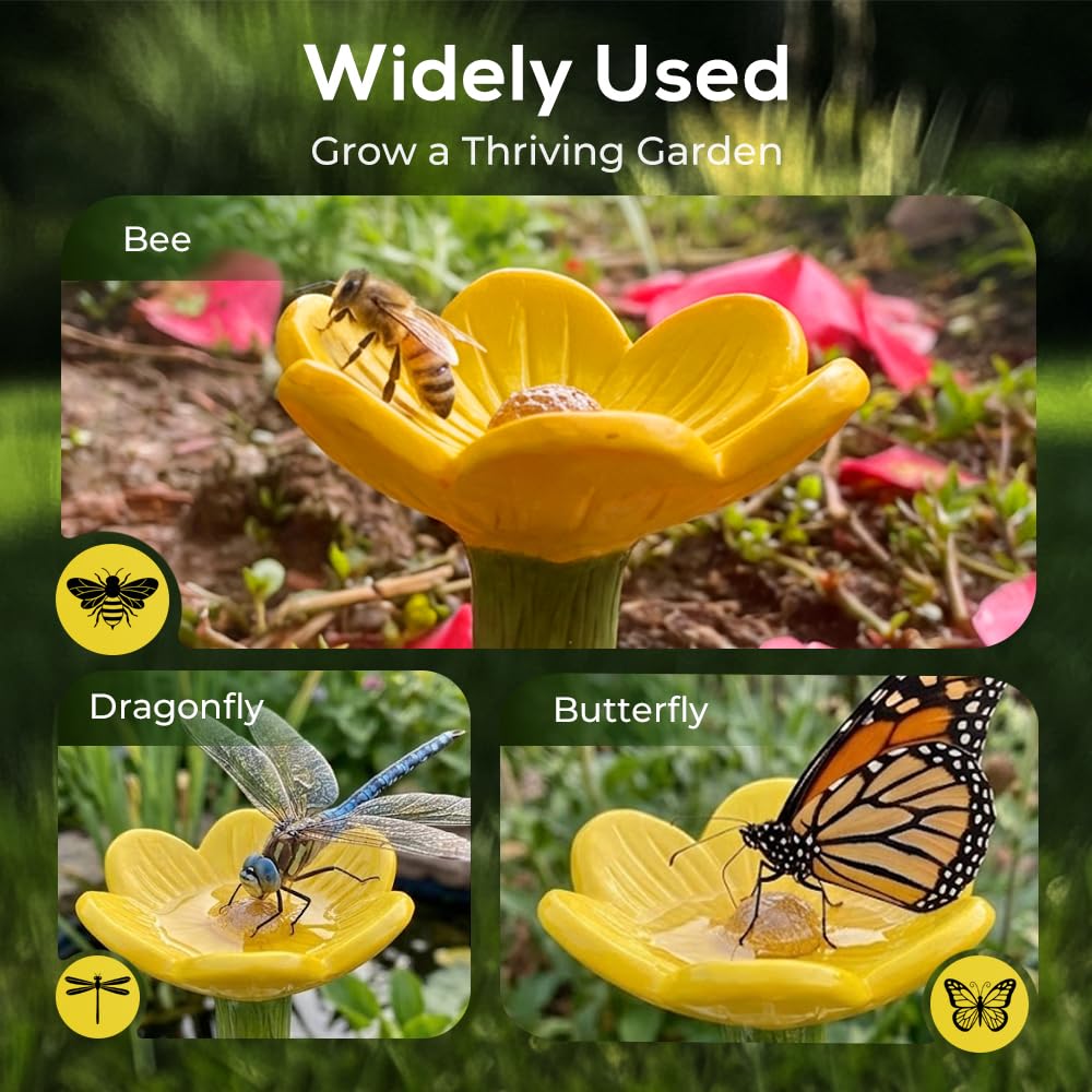 Bee Watering Station for Garden, 2026 New Cups for Bees, Resin Bee Drinking Bowl for Patio Lawn, Garden Pollinator Water Feeder for Garden Decor, Bee Water Cup for Gardeners (yellow) — view 7