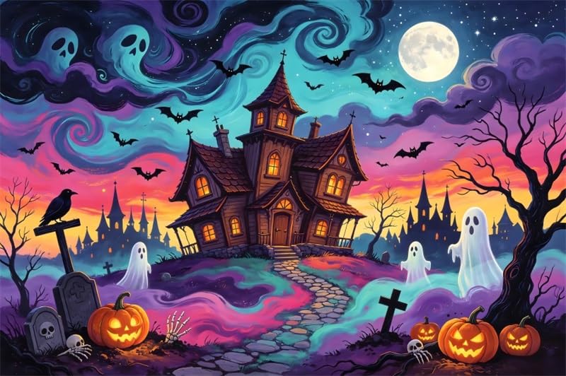 Toile de fond maison hantée d'Halloween pour studio et fête extérieure