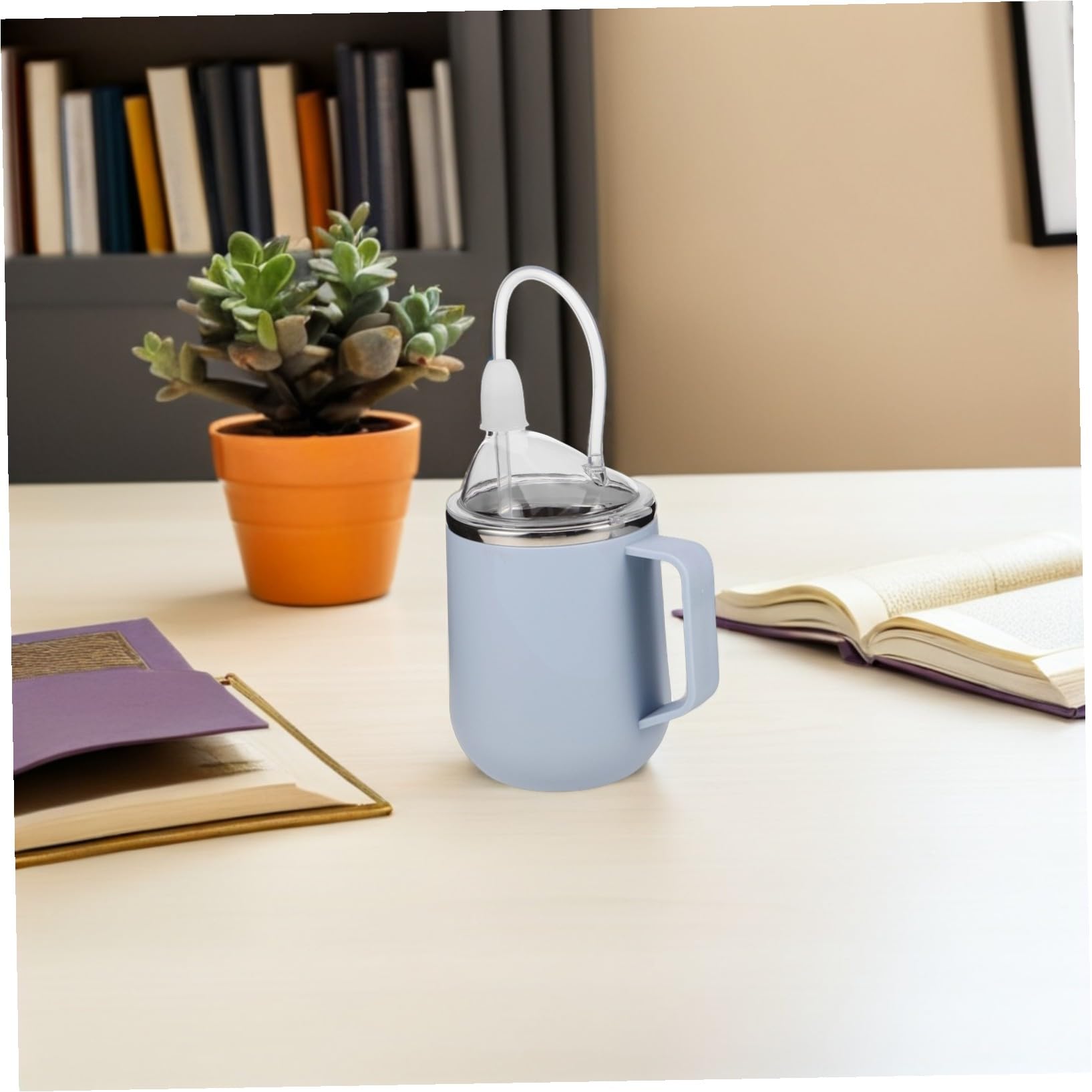 Taza Antidesbordamiento para Adultos Mayores con Pajita y Asas Vaso de Acero Inoxidable para Pacientes Encamados Copa de Agua Segura para Personas con Dificultades de Deglución