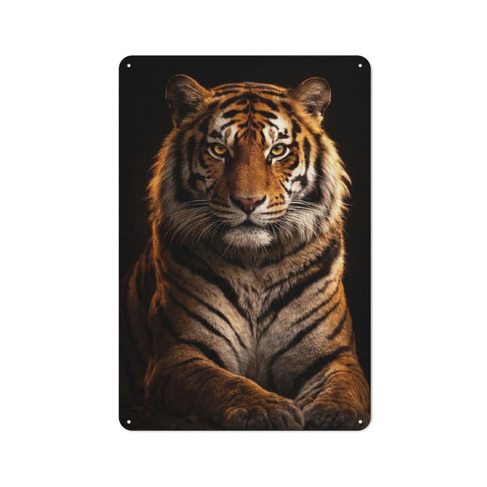 Rustic Tin Sign 30x20cm Featuring Majestic Tiger Portrait for Living Room Wall, for Room Styling Across Living Rooms And Feature Walls