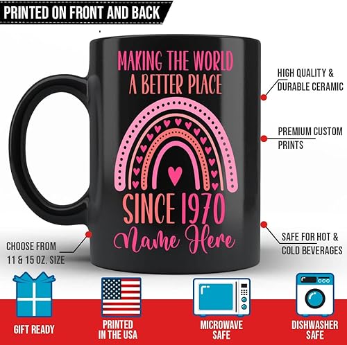 Miniatura 2 de Taza de café rosa arcoíris que hace que el mundo sea un lugar mejor desde 1970, taza de recuerdo personalizada para mujeres, abuela, madre, familia,