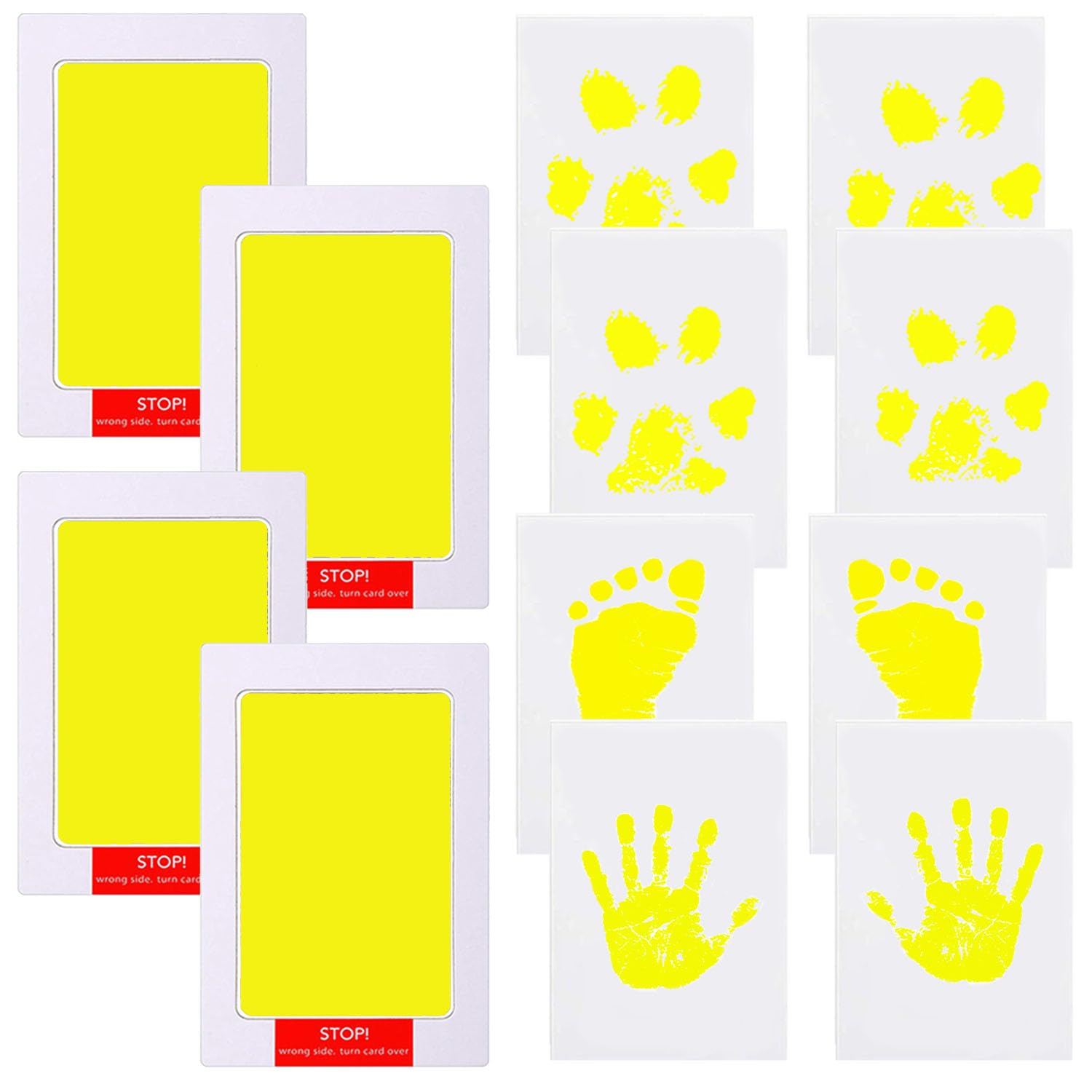 Kit de huellas de manos y pies sin tinta, almohadilla de tinta táctil limpia para recién nacido, kit de huellas de mascotas (4 almohadillas de tinta, 8 tarjetas de impresión) (paquete de 4