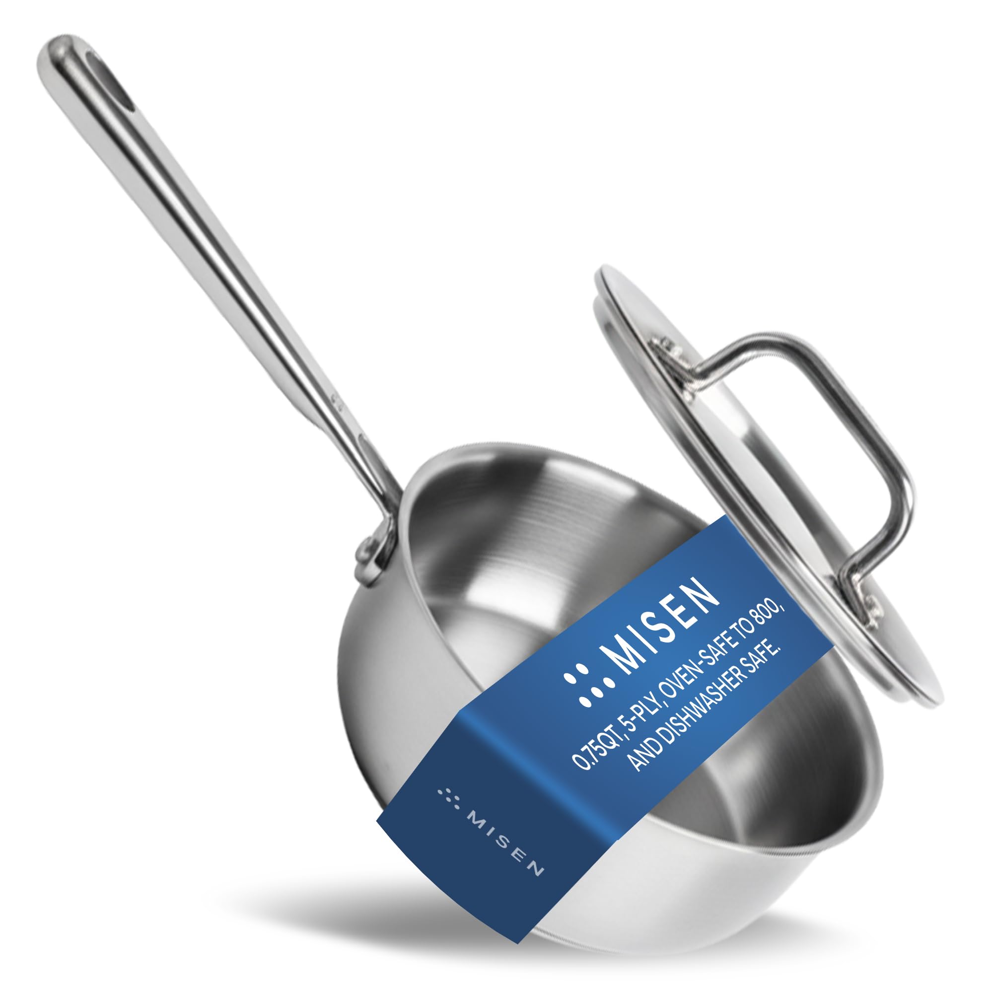 Misen 5-Ply Stainless Steel Saucier with Lid - Induction-Compatible Pan with Curved Sides for Smooth Stirring - Oven Safe to 800F – Even Heat Distribution &amp; Ergonomic Handle - 0.75 QT