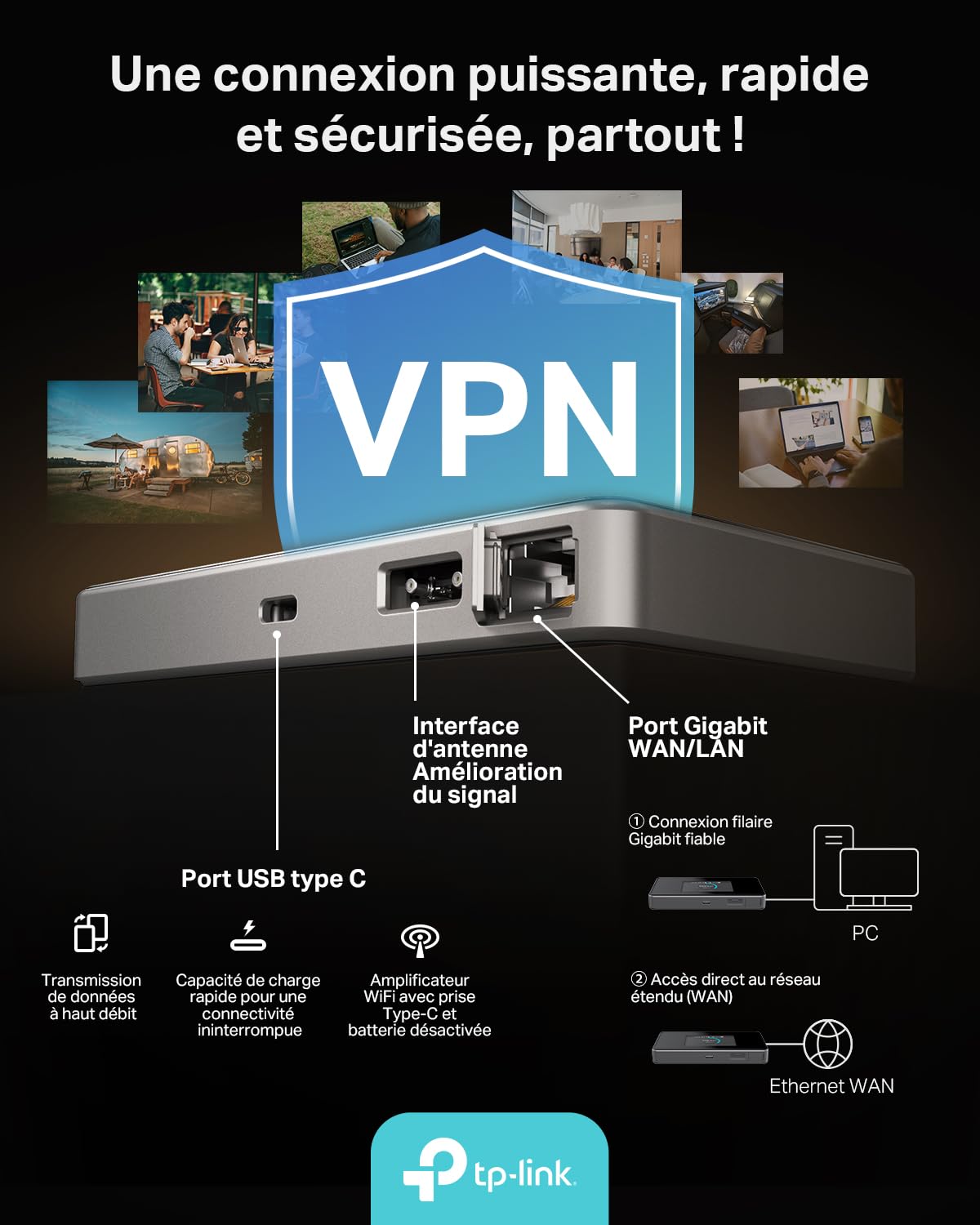 TP-Link M8550 Routeur Mobile 5G Tri-Band, WiFi 6E AXE3600, Jusqu’à 3.4 Gbps, 32 Appareils, Batterie 4680 mAh, Antenna Ports, Écran Tactile, déverrouillé Toutes Les Nano SIM, USB-C, 1 WAN/LAN Gigabit