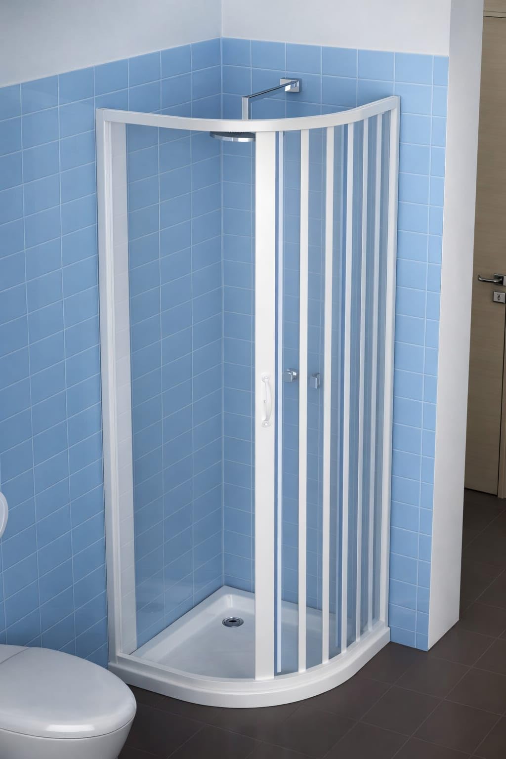 Kabina prysznicowa z półokrągłego PCW 80 x 80 cm, wys. 170 cm, biała, kabina prysznicowa z otworem bocznym z drzwiami składanymi "LOW HEIGHT"