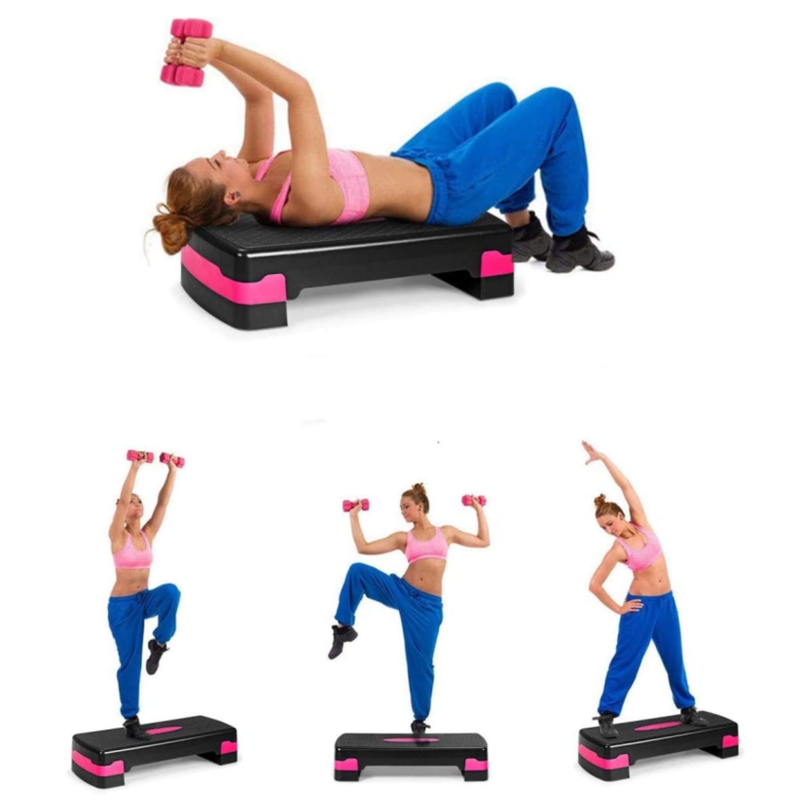 GYMAX Fitness Stepper höhenverstellbar(10/15cm), Aerobic-Stepper mit 2 Stufen & Anti-rutsch-Matten, Stepbenches bis 250 KG belastbar, tragbares Steppbrett für Zuhause & Büro