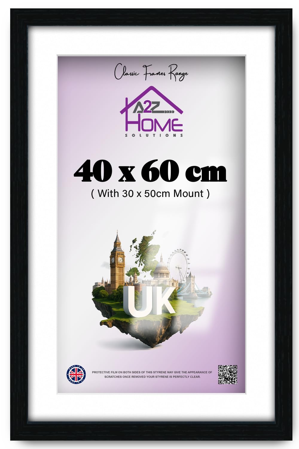 A2Z Home Solutions |40 X 60 Cm Poster Frame With 50 X 30 Cm White Mount (Engineered Wood) For Wall Gallery Rectangle Art Decor With Heavy Duty Backing Shatter Resistant Styrene 24 X 16 Inch Black