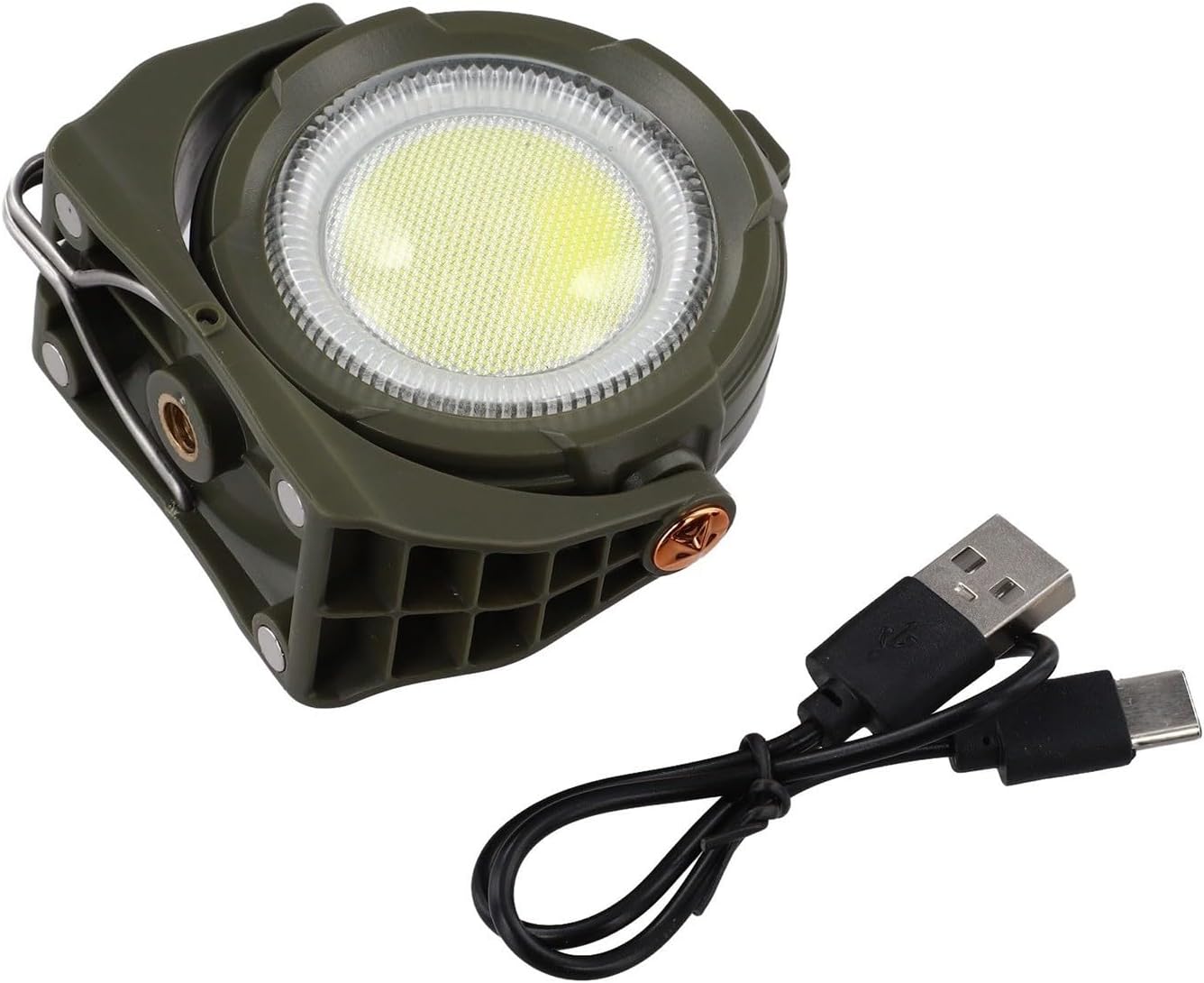 Solar Camping Light, COB and RGB LED Modes, USB Rechargeable, Magnetic Base with Hook, for Outdoor Camping and Maintenance Work(Grey Green)